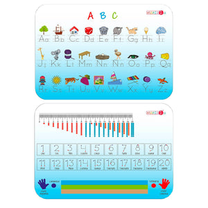 Pizarra doble de lecto escritura ABC y números en español - Marca2 - Medida: 30 x 20 cm. Envíos a todo Chile. - Incluye plumón y borrador.
