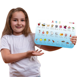 Pizarra doble de lecto escritura ABC y números en español - Marca2 - Medida: 30 x 20 cm. Envíos a todo Chile. - Incluye plumón y borrador.