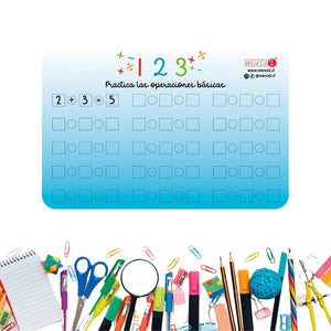 Pizarra doble: Practica las operaciones básicas y los números. - Marca2 - Medida: 20 x 30 cm - Envíos a todo Chile. incluye plumón y borrador.