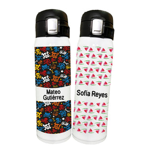Botella de acero inox. con tapa y doble seguro. Personalizable. Adolescente. - Marca2