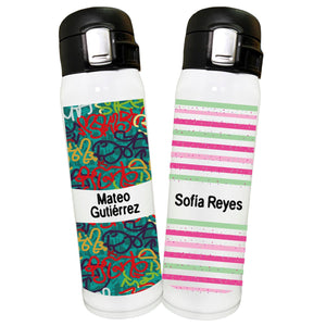 Botella de acero inox. con tapa y doble seguro. Personalizable. Adolescente. - Marca2