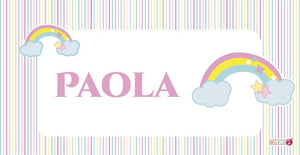 Diseño arcoiris. Cuadritos infantiles personalizados.  Medida: 30 x 15 cm.  Cuadritos con diferentes diseños para decorar dormitorios, salitas y puertas de niños, niñas y adolescentes. Son de material rigido y muy duradero. Marca2 desde 2011. Enviamos a todo Chile.