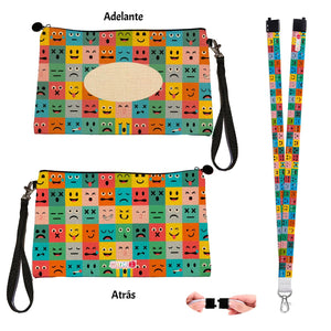 Estuche + Lanyard diseño: Caritas de colores - Marca2