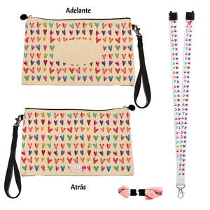 Estuche + Lanyard diseño: Corazones Acuarela - Marca2