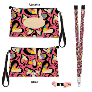 Estuche + Lanyard diseño: Corazones bordes negro. - Marca2