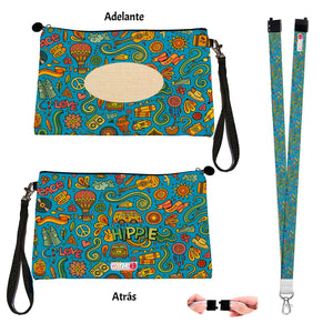 Estuche + Lanyard diseño: Hippie Azul - Marca2