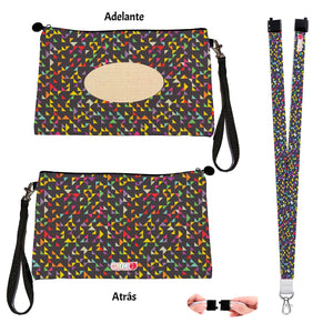 Estuche + Lanyard diseño: Triángulos de colores - Marca2