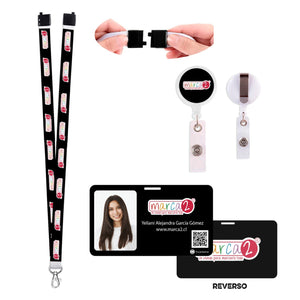 Lanyard impreso con logo + credencial con foto + Pin retractil con logo - Marca2