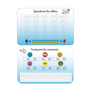 Pizarra doble: Practica las sílabas y consonantes. - Marca2. Medida: 20 x 30 cm. Incluye plumón y borrador. Envíos a todo Chile.