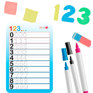 Pizarra para comenzar la escritura de números - Marca2 - Medida: 20 x 30 cm - Envios a todo Chile. Incluye plumón y borrador.