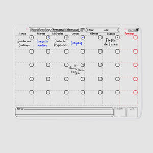 Planificador Pizarra Acrílica: Semanal - Mensual - Marca2. 70 CM X 40 CM. Ideal para usar en la casa o en el trabajo / oficina. Muy práctica para organizar la semana o el mes y ver todo para que nada se te olvide. Marca2, desde el 2011 con las mejores soluciones. Envíos a todo Chile.
