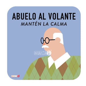 Sticker auto : Abuelo al volante, mantén la calma : Bigote y chaleco a rombos - Marca2