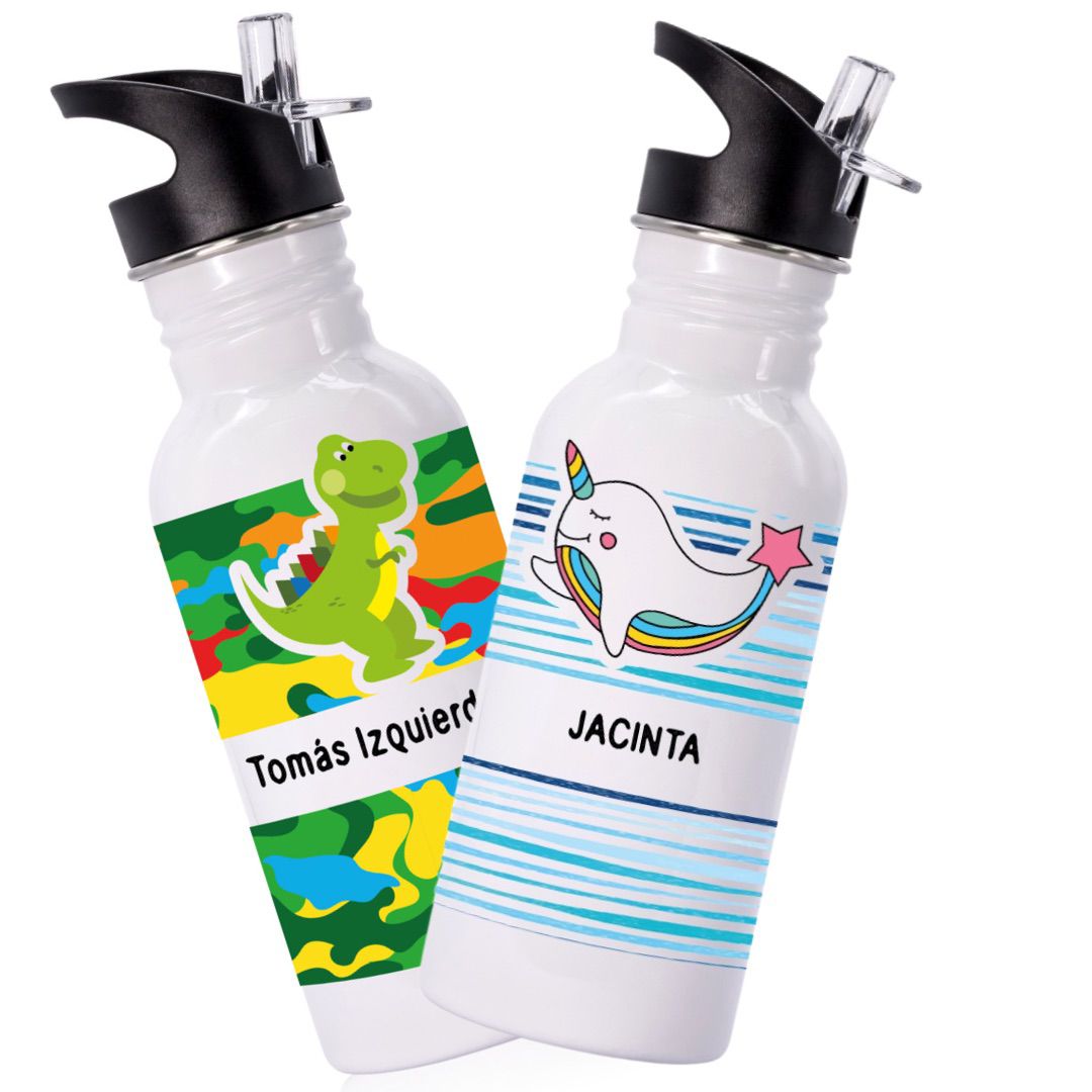 Botella de acero inox. con bombilla y personalizada: Infantil - Marca2