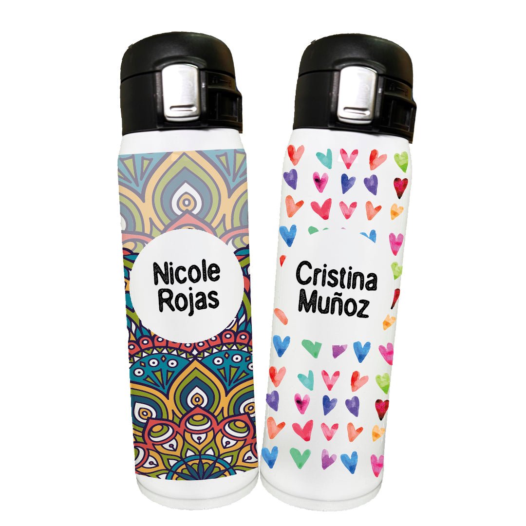 Botella de acero inox. con tapa y doble seguro. Personalizable. Edición Limitada. - Marca2