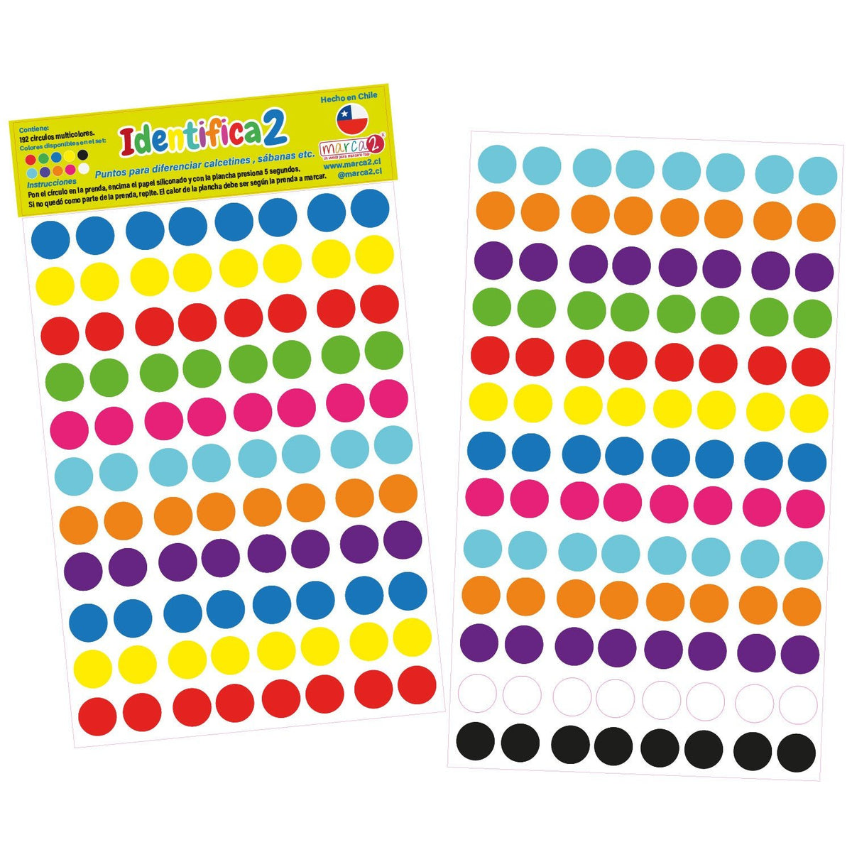 Identifica2 - Círculos-Puntos planchables - Diferencia Ropa - Sábanas - Toallas - Marca2 - La mejor forma de identificar los calcetines de cada hij@.  Puedes además identificar todas las sábanas  y toallas  de toda la casa , hostal, hotel, clínica, etc.  Es una forma muy práctica de reconocer  las cosas. Enviamos a todo Chile. Marca2, desde 2011