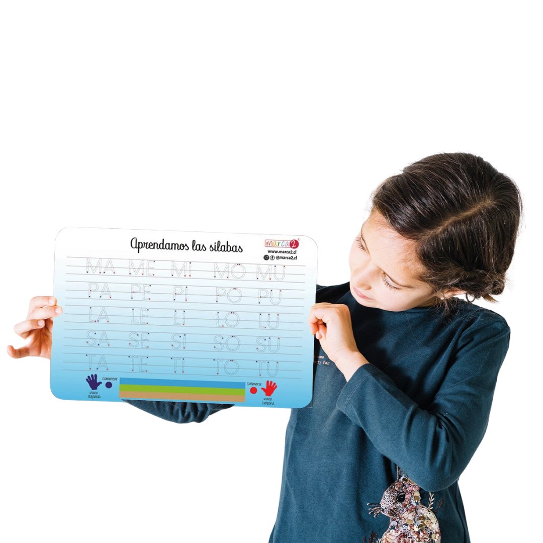 Pizarra doble: Practica las sílabas y consonantes. - Marca2.  Medida: 20 x 30 cm.  Incluye plumón y borrador. Envíos a todo Chile. 