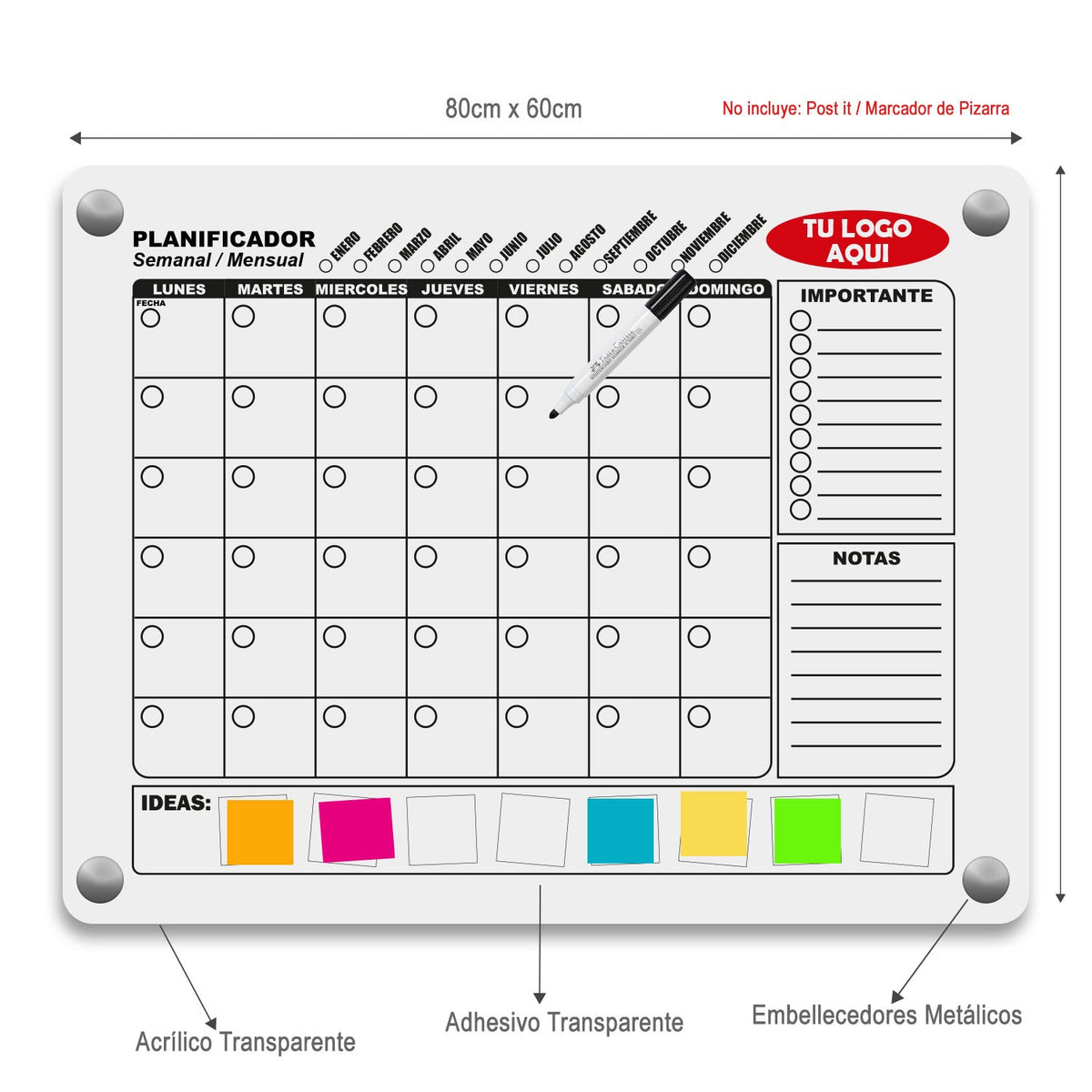 Pizarra Organiza2 | Planner Semanal y Mensual para Equipos, Oficinas y Proyectos - Marca2