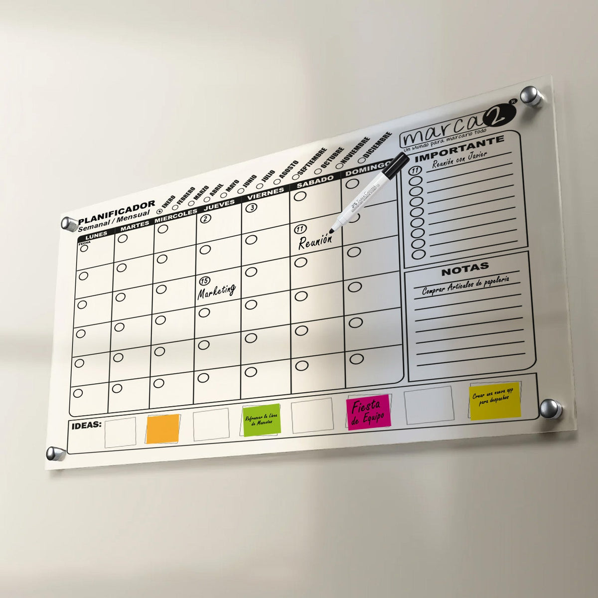 Pizarra Organiza2 | Planner Semanal y Mensual para Equipos, Oficinas y Proyectos - Marca2