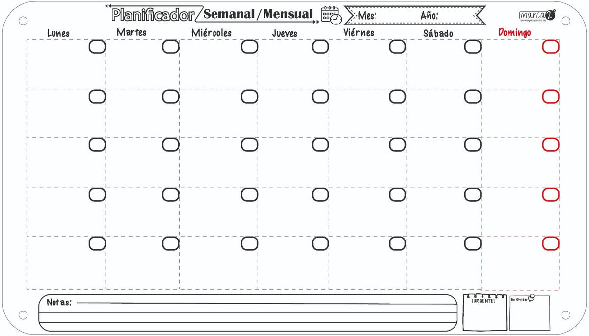 Planificador Semanal/Mensual – Pizarra Acrílica XL 70 x 40 cm - Marca2