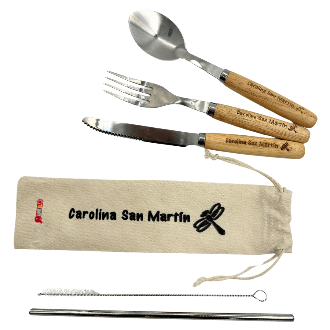 Set de Cubiertos Personalizados de Madera y Acero Inoxidable - Marca2