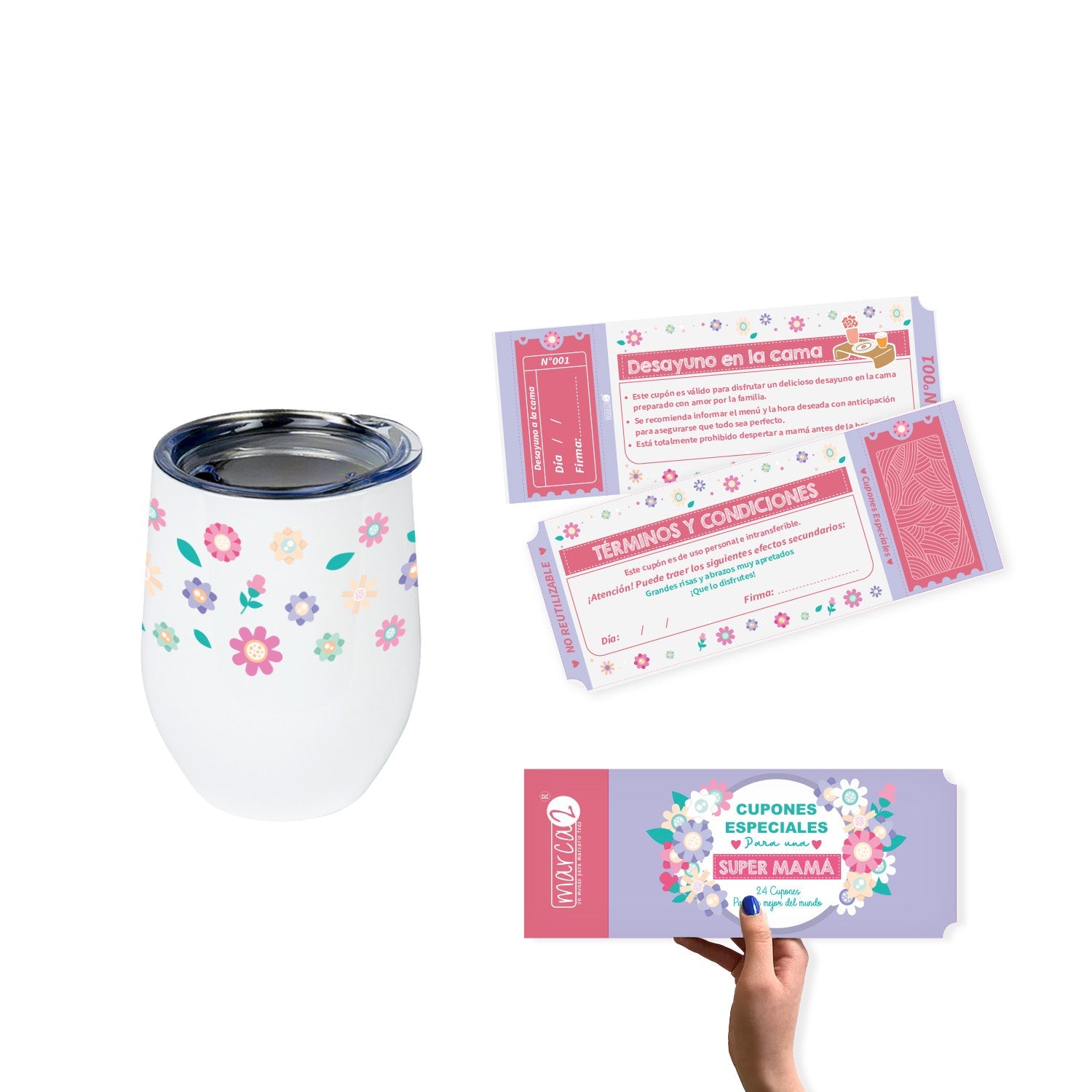 Set Regalo: Día de la Mamá: Cuponera Super mamá y vaso térmico personalizado. - Marca2