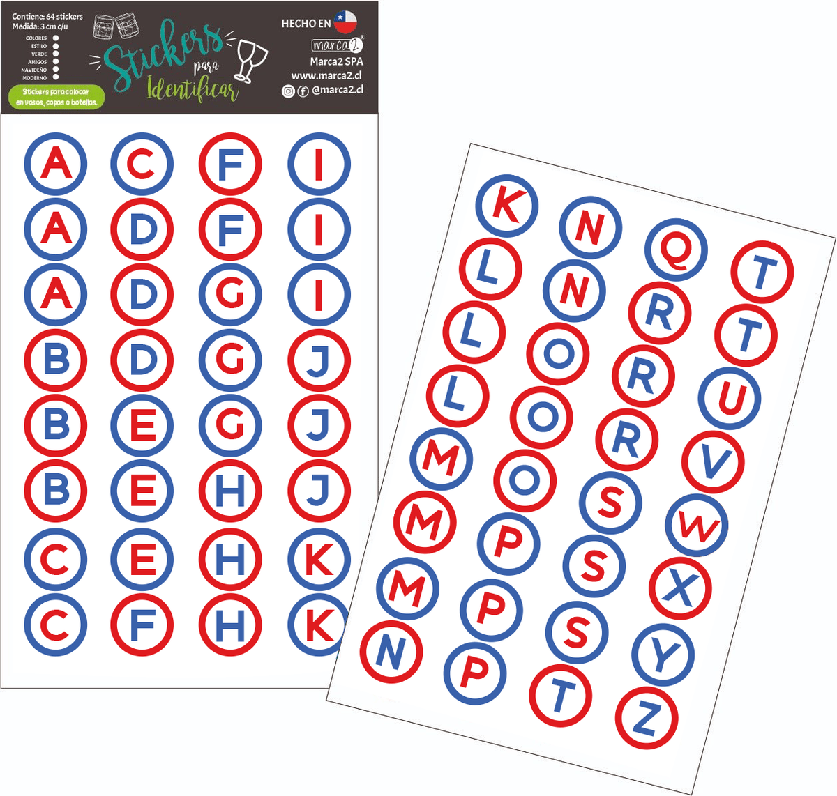 Stickers para identificar vasos copas y botellas. - Marca2