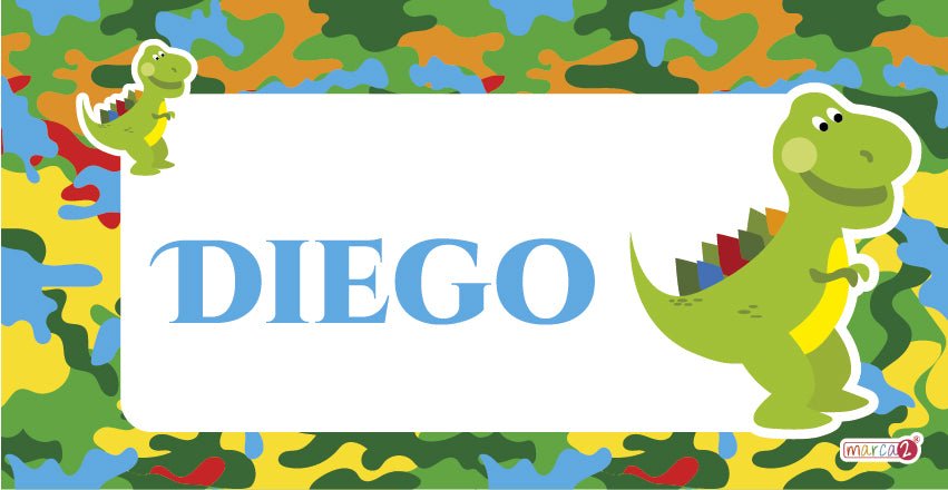 Diseño dinosaurio. Cuadritos infantiles personalizados.  Medida: 30 x 15 cm.  Cuadritos con diferentes diseños para decorar dormitorios, salitas y puertas de niños, niñas y adolescentes. Son de material rigido y muy duradero. Marca2 desde 2011. Enviamos a todo Chile.
