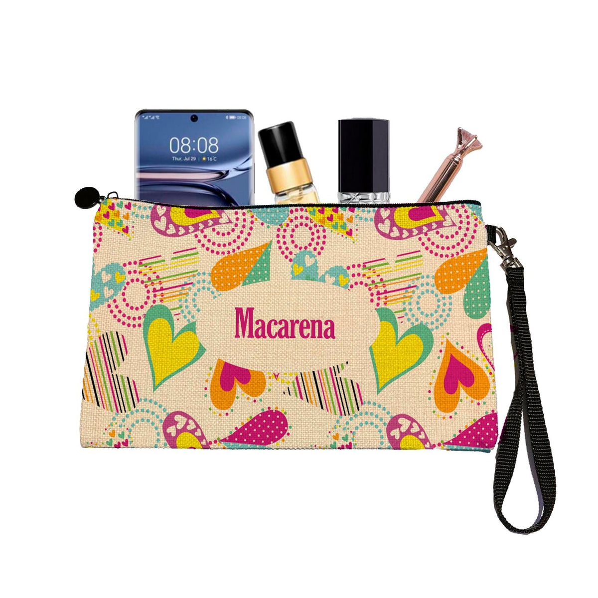 Estuche + Lanyard diseño: Corazones de Colores - Marca2