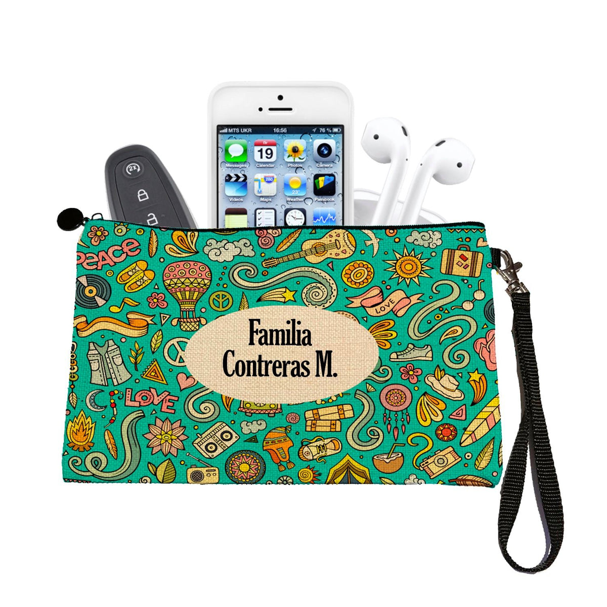 Estuche + Lanyard diseño: Hippie Verde - Marca2