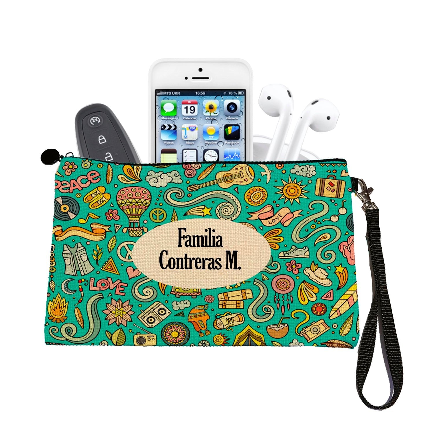 Estuche + Lanyard diseño: Hippie Verde - Marca2