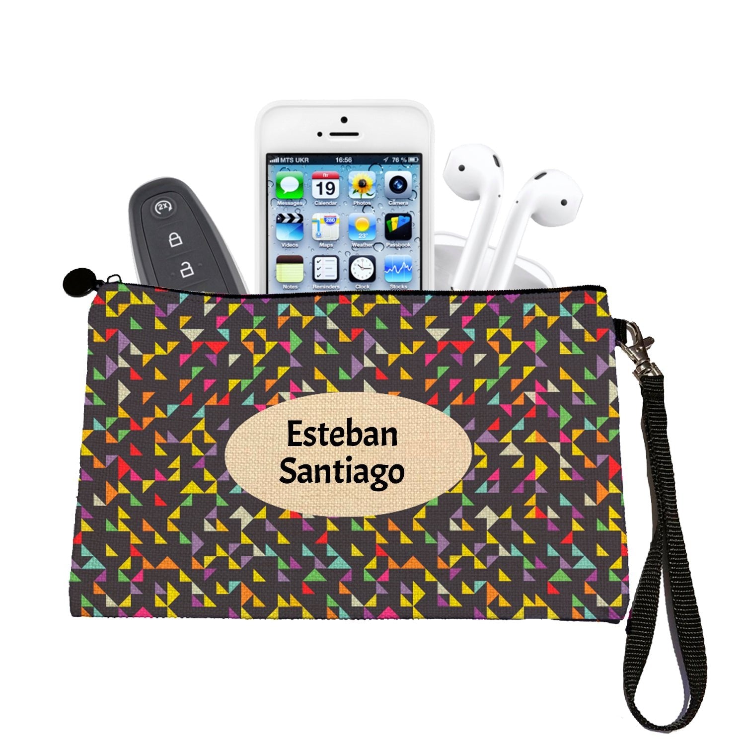 Estuche + Lanyard diseño: Triángulos de colores - Marca2