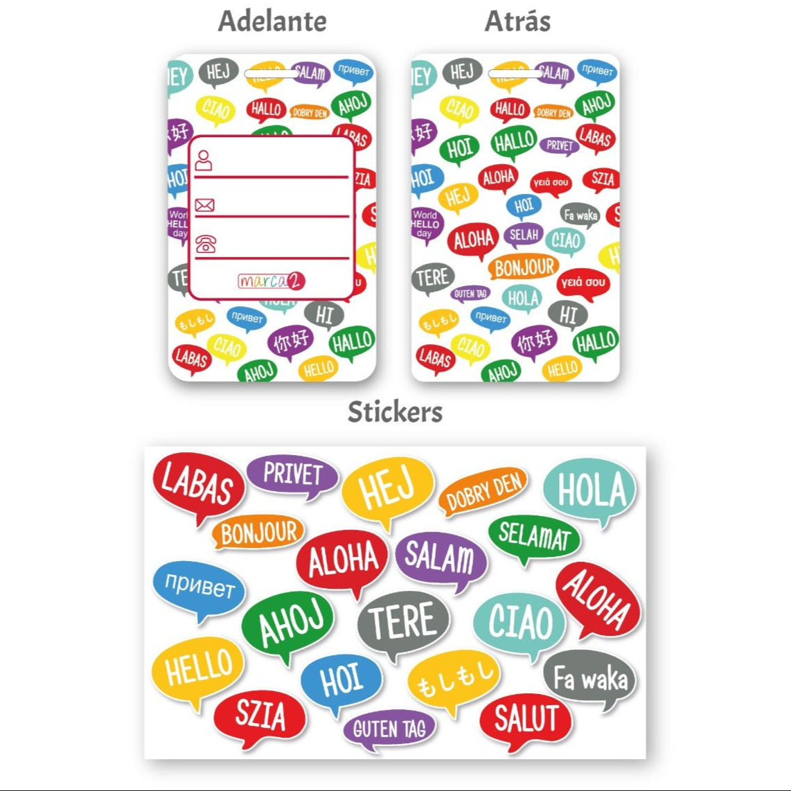 Kit de identificación de maleta listo para envío en Chile. Personaliza tu equipaje con etiquetas y stickers únicos y duraderos. Marca2