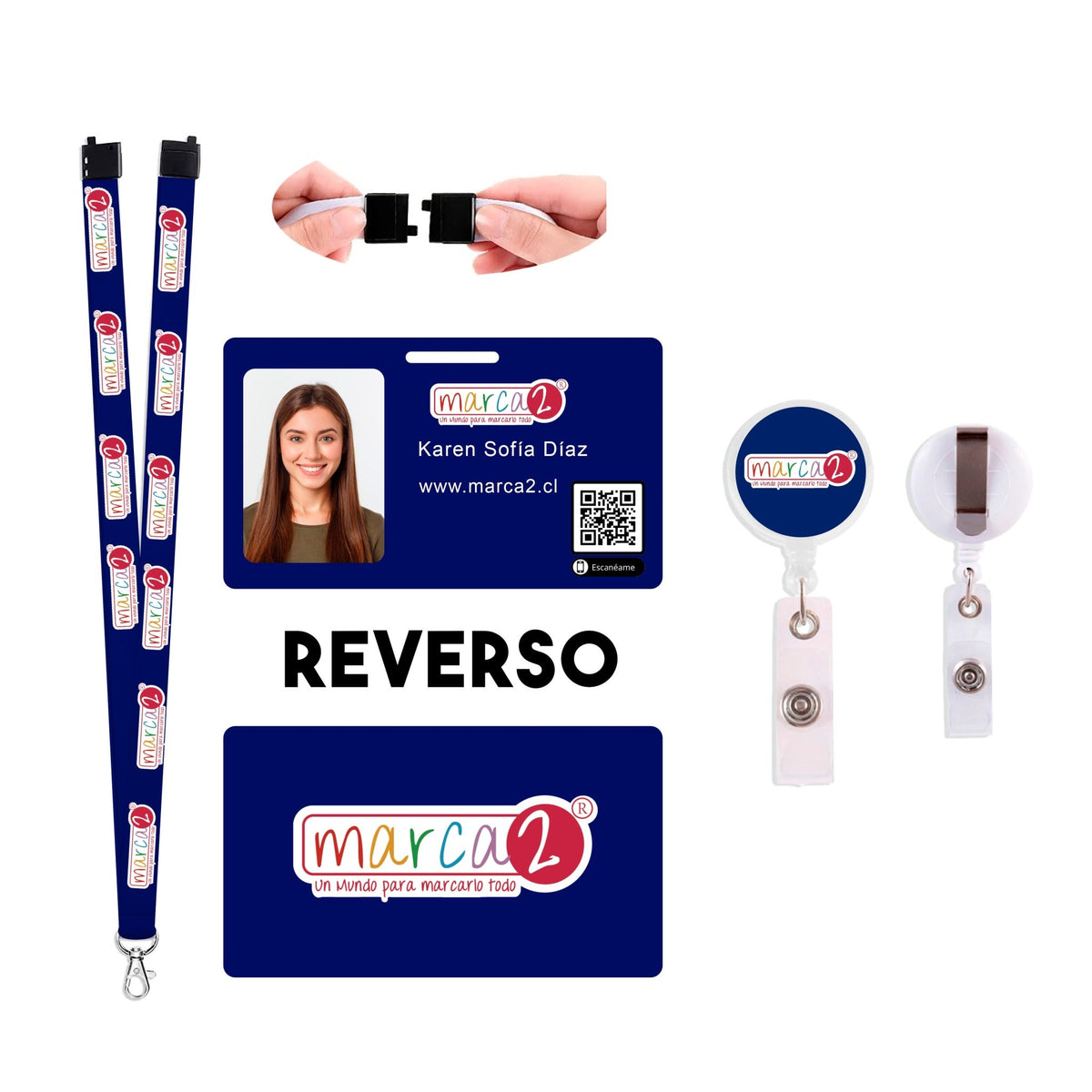 Lanyard impreso con logo + credencial con foto + Pin retractil con logo - Marca2