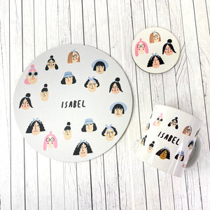 PERSONALIZADO con nombre: Kit Mujer home office: Diseño caras de mujeres del mundo. - Marca2