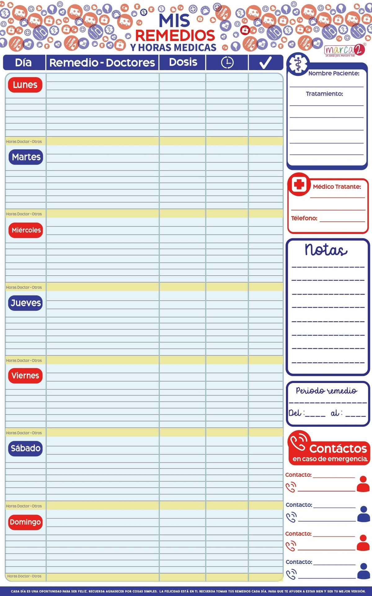 Pizarra Imantada: Mis Remedios y Horas Médicas: Adulto Mayor - Niños - Adultos - Marca2