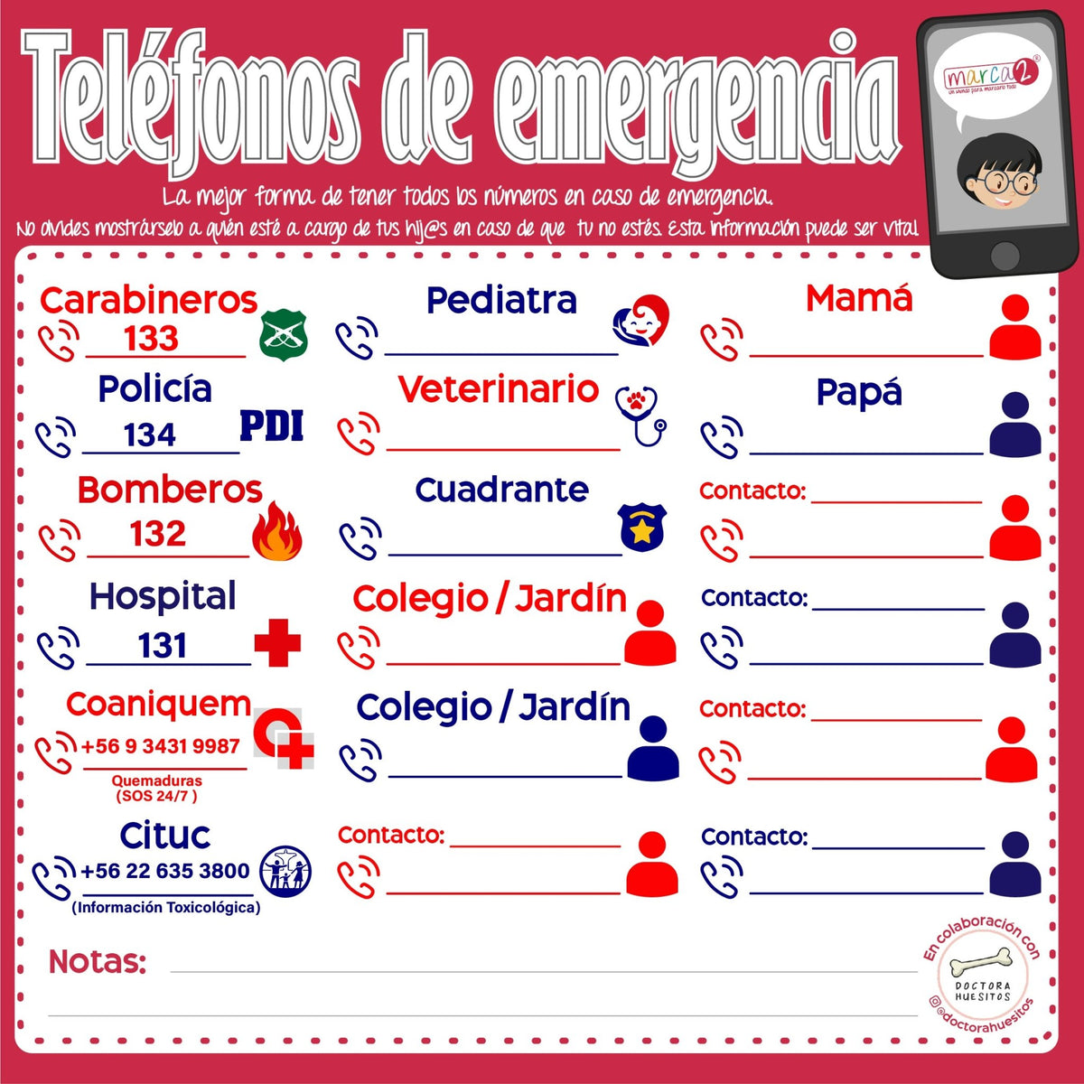 Pizarra Imantada: Teléfonos de Emergencia - Marca2