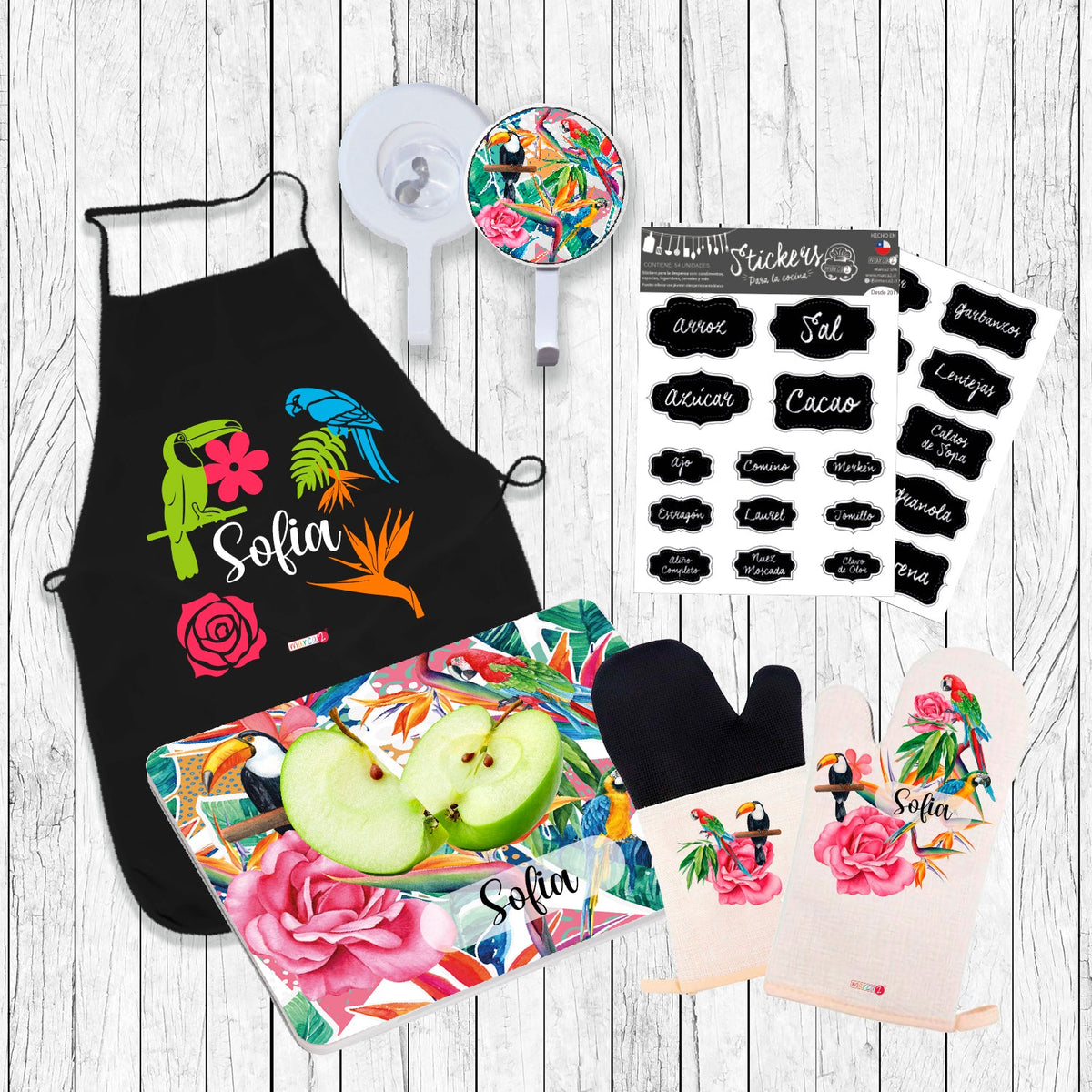 Set de Regalo personalizado: Cocinera: Diseño Tropical - Marca2
