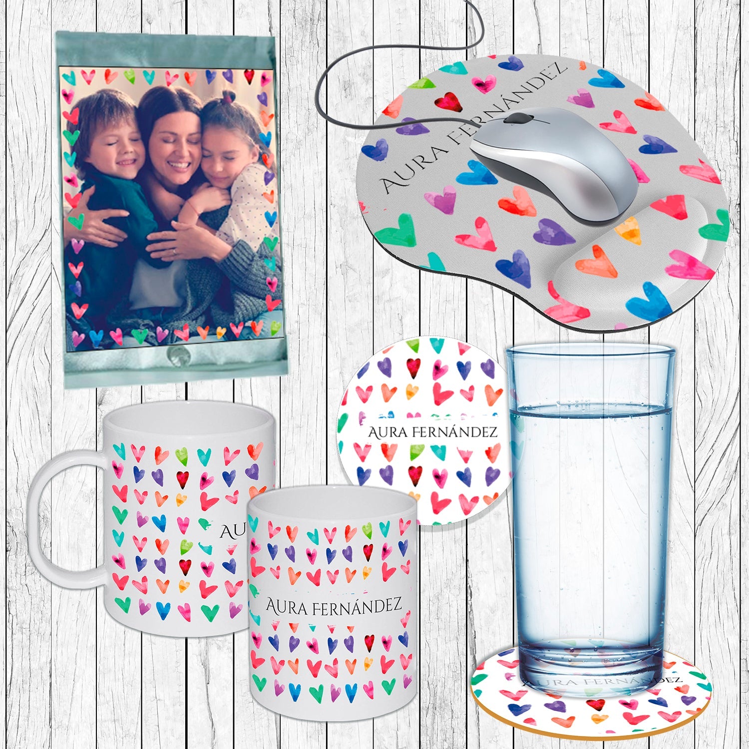 Set de Regalo personalizado: Oficina: Diseño Corazones - Marca2