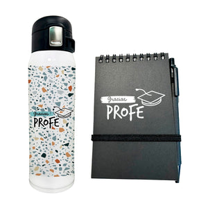 Set Regalo Personalizado: Para profesor: Botella acero inox. + libreta con lápiz - Marca2