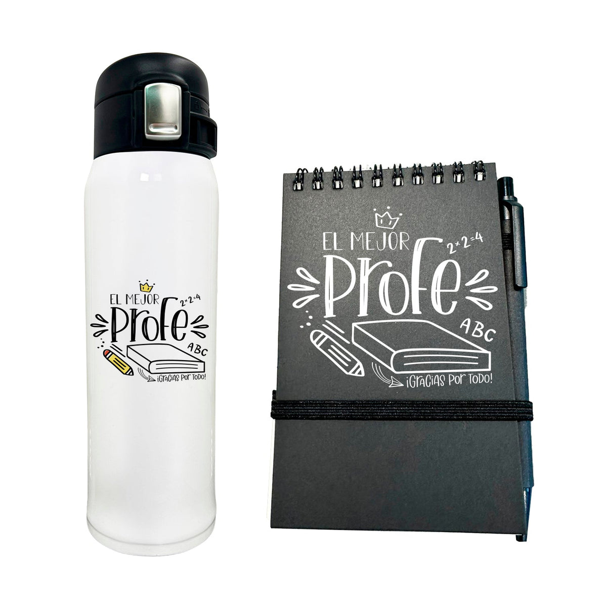 Set Regalo Personalizado: Para profesor: Botella acero inox. + libreta con lápiz - Marca2