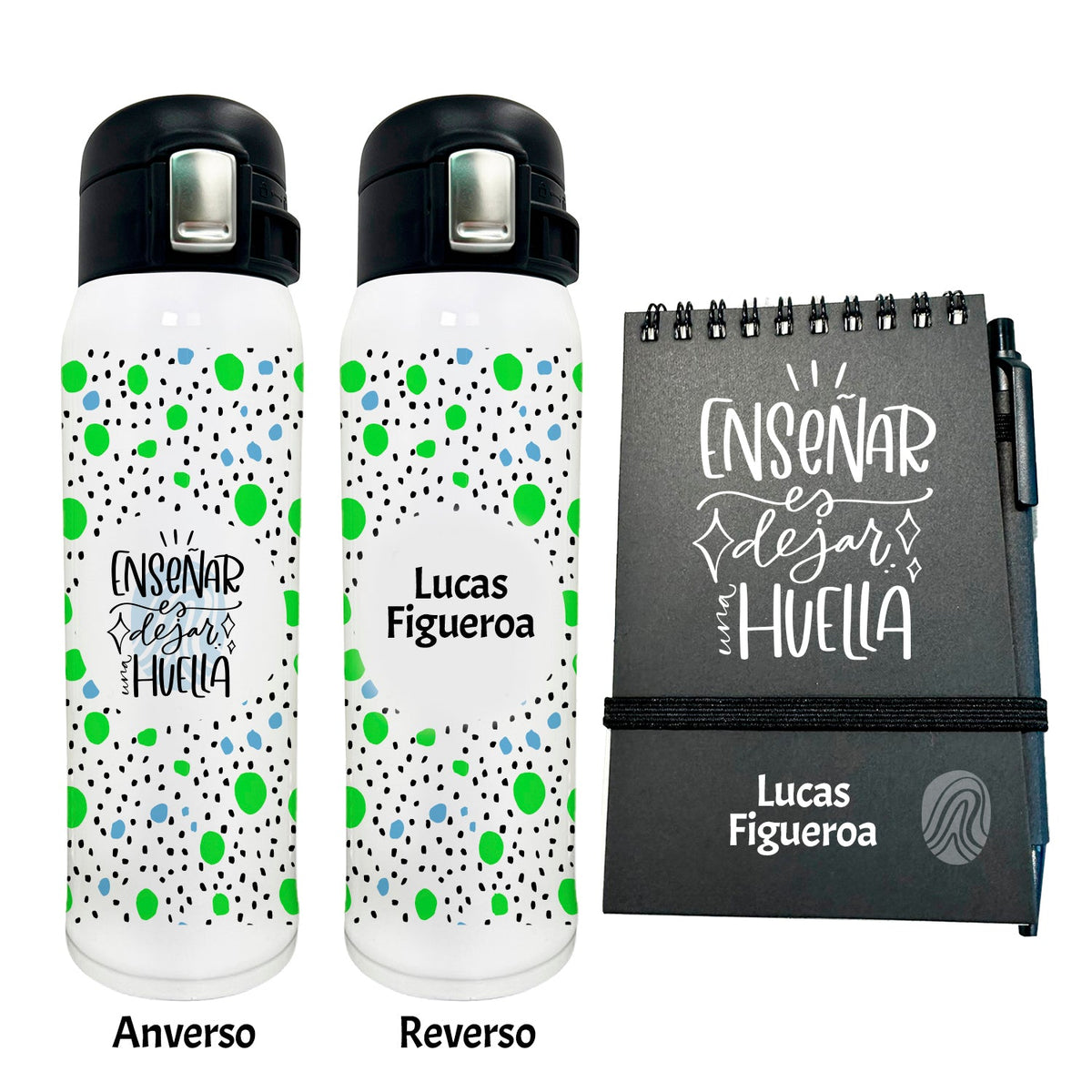 Set Regalo Personalizado: Para profesor: Botella acero inox. + libreta con lápiz - Marca2