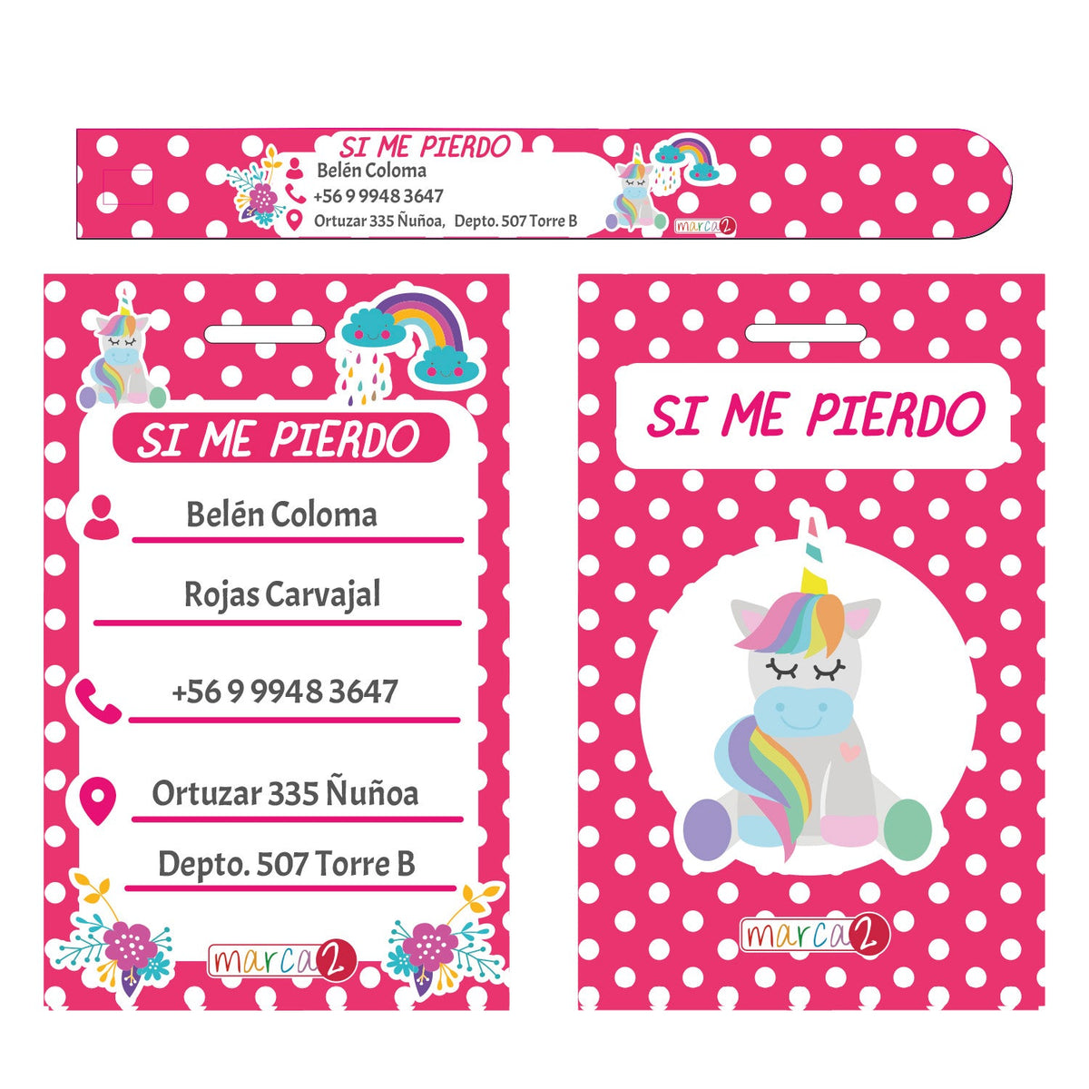 Set si me pierdo: Credencial y pulsera con datos - Marca2