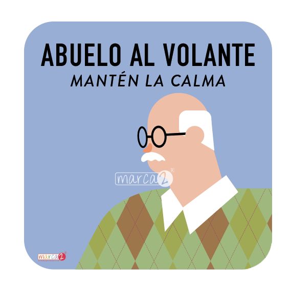 Sticker auto : Abuelo al volante, mantén la calma : Bigote y chaleco a rombos - Marca2