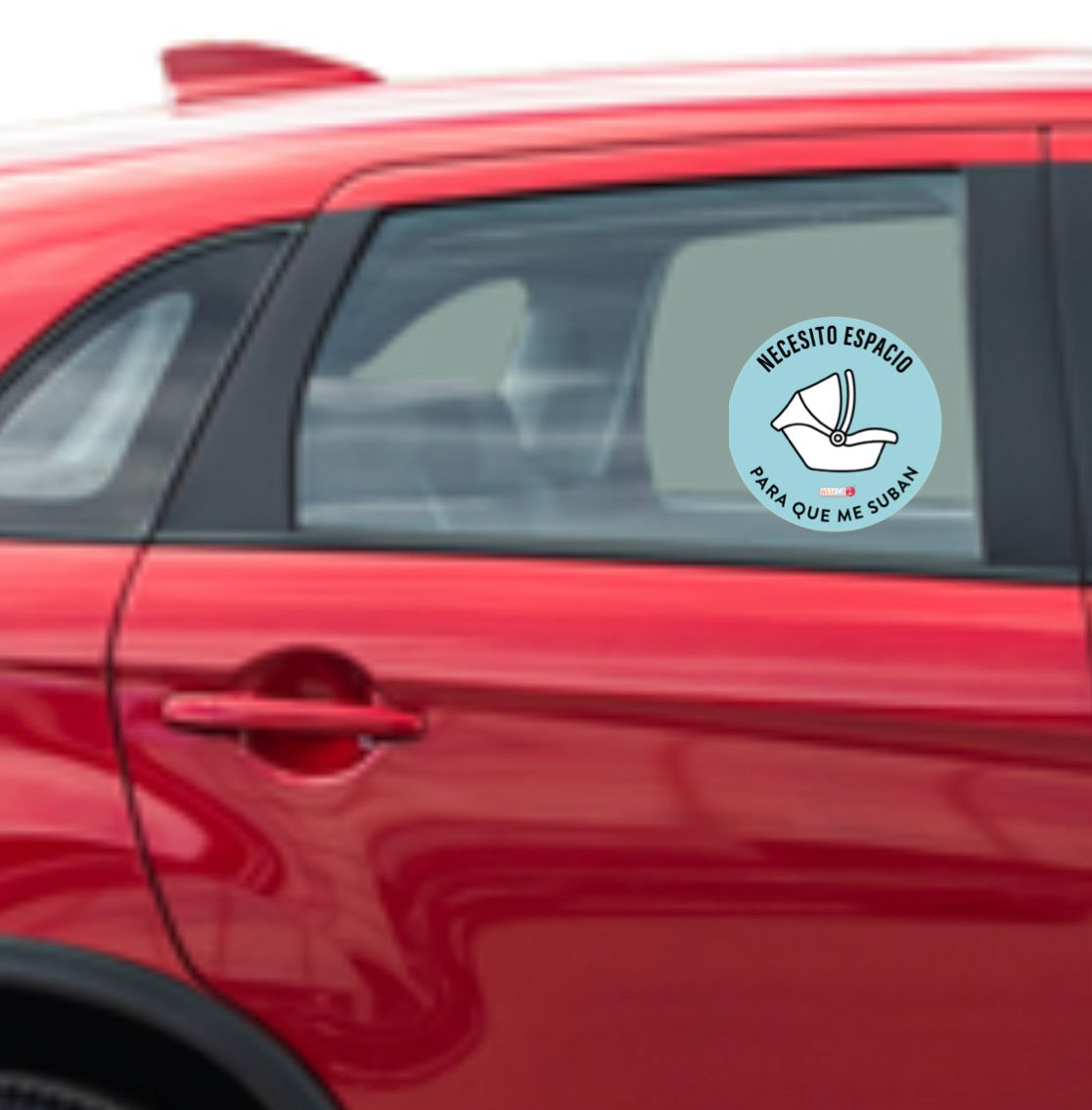 Sticker auto : Huevito fondo turquesa: Necesito espacio para que me suban. - Marca2