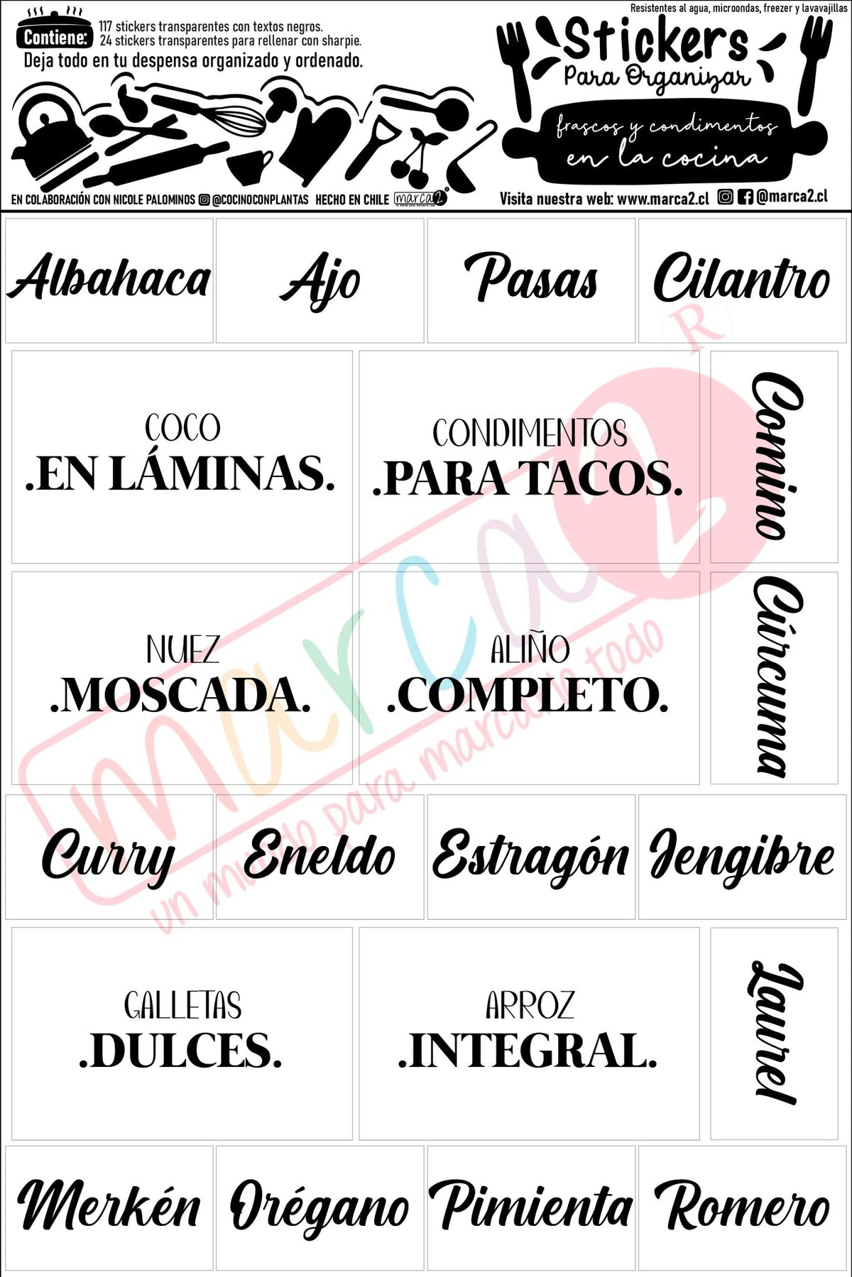 Stickers para identificar frascos y condimentos en la cocina - Marca2