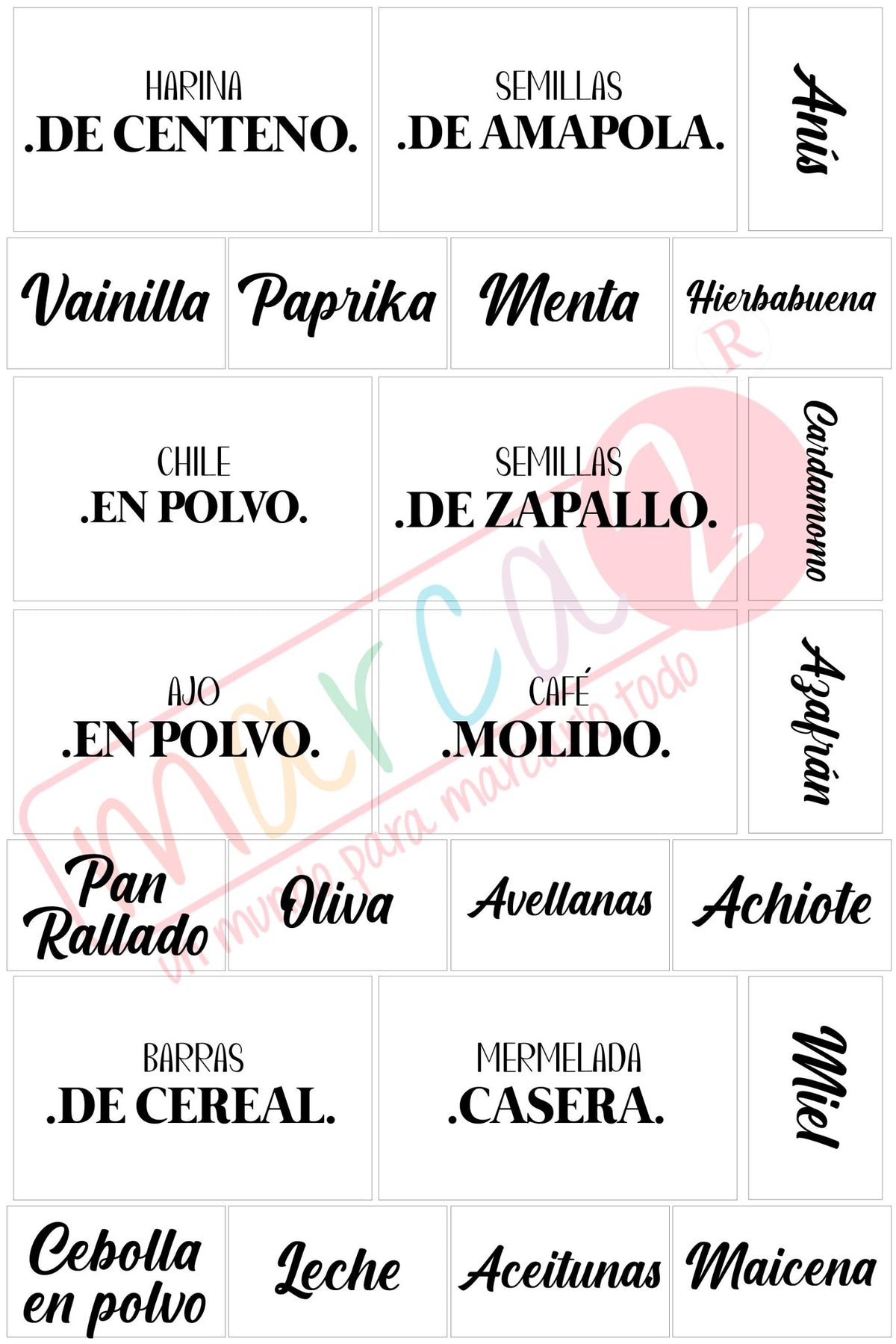 Stickers para identificar frascos y condimentos en la cocina - Marca2