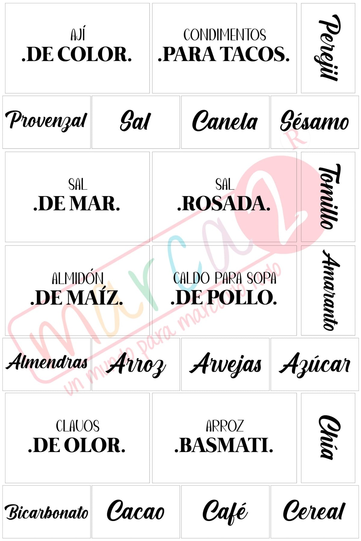 Stickers para identificar frascos y condimentos en la cocina - Marca2
