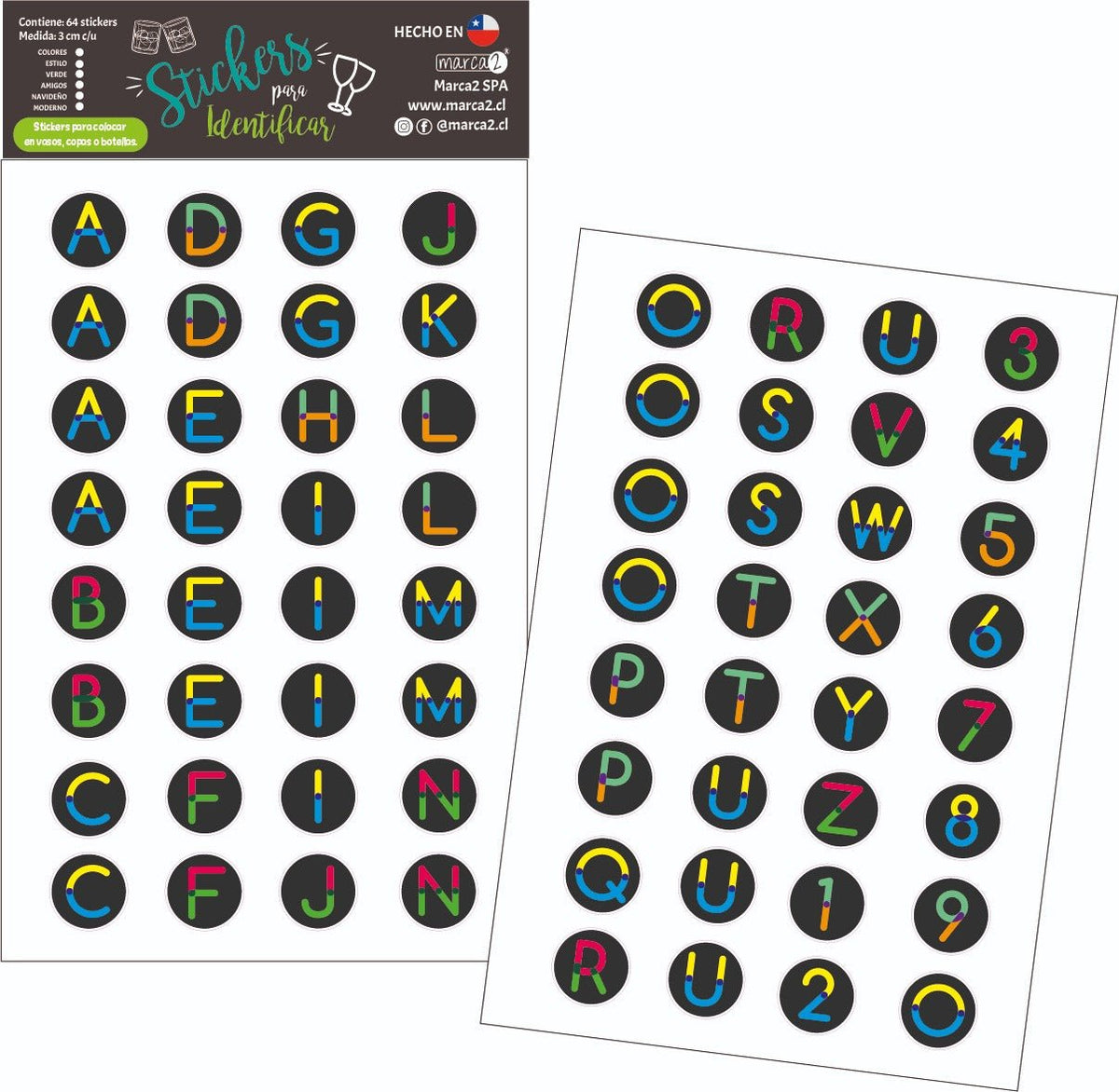 Stickers para identificar vasos copas y botellas. - Marca2