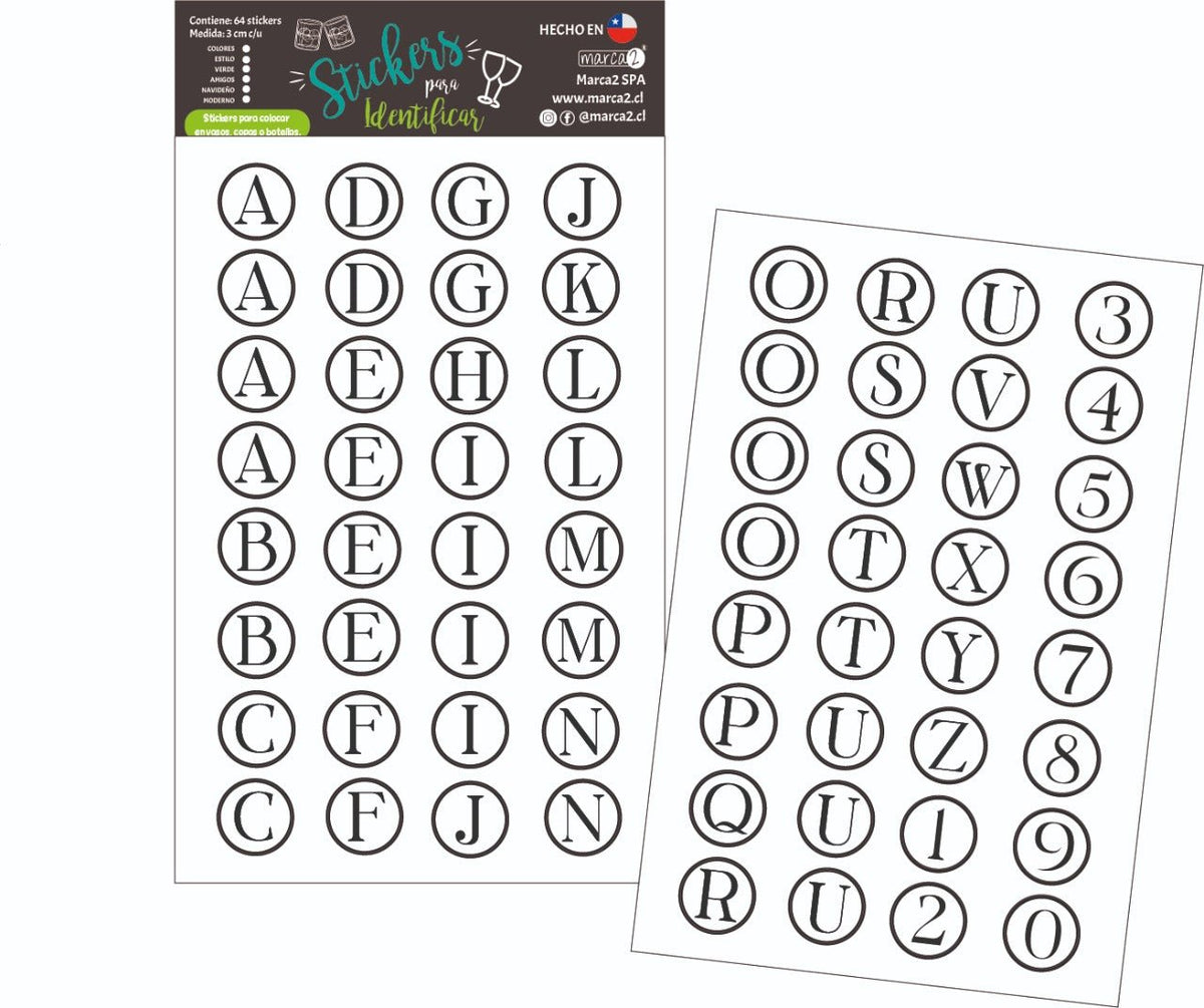 Stickers para identificar vasos copas y botellas. - Marca2