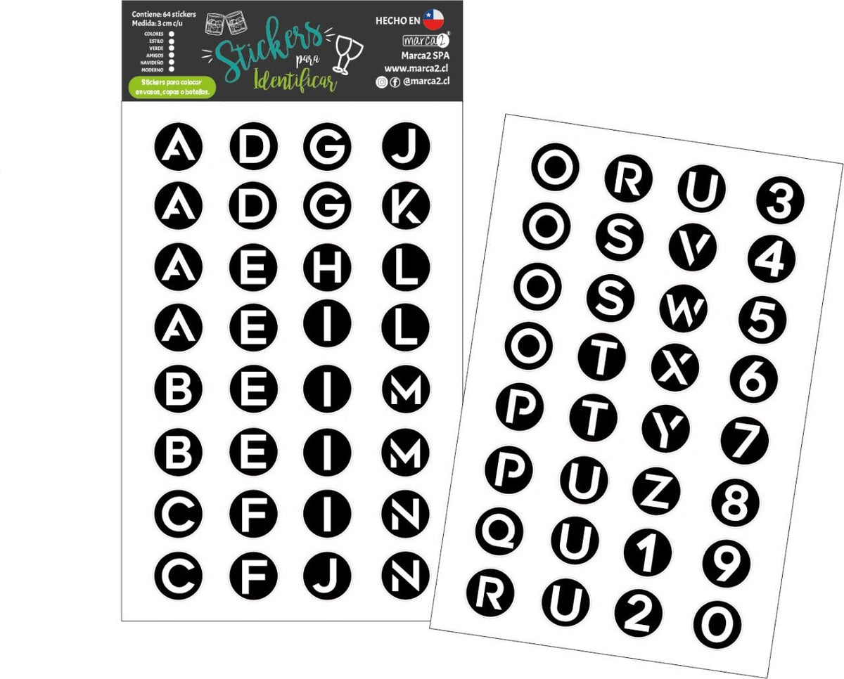 Stickers para identificar vasos copas y botellas. - Marca2